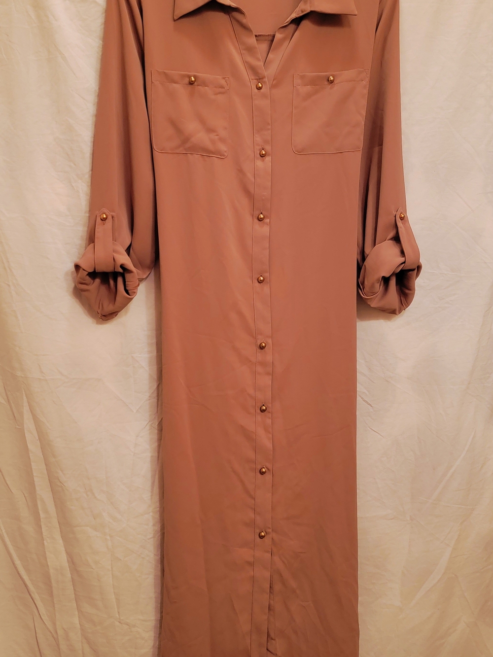 Grace Karin Button-Front Maxi Shirt Dress in Dusty Mauve